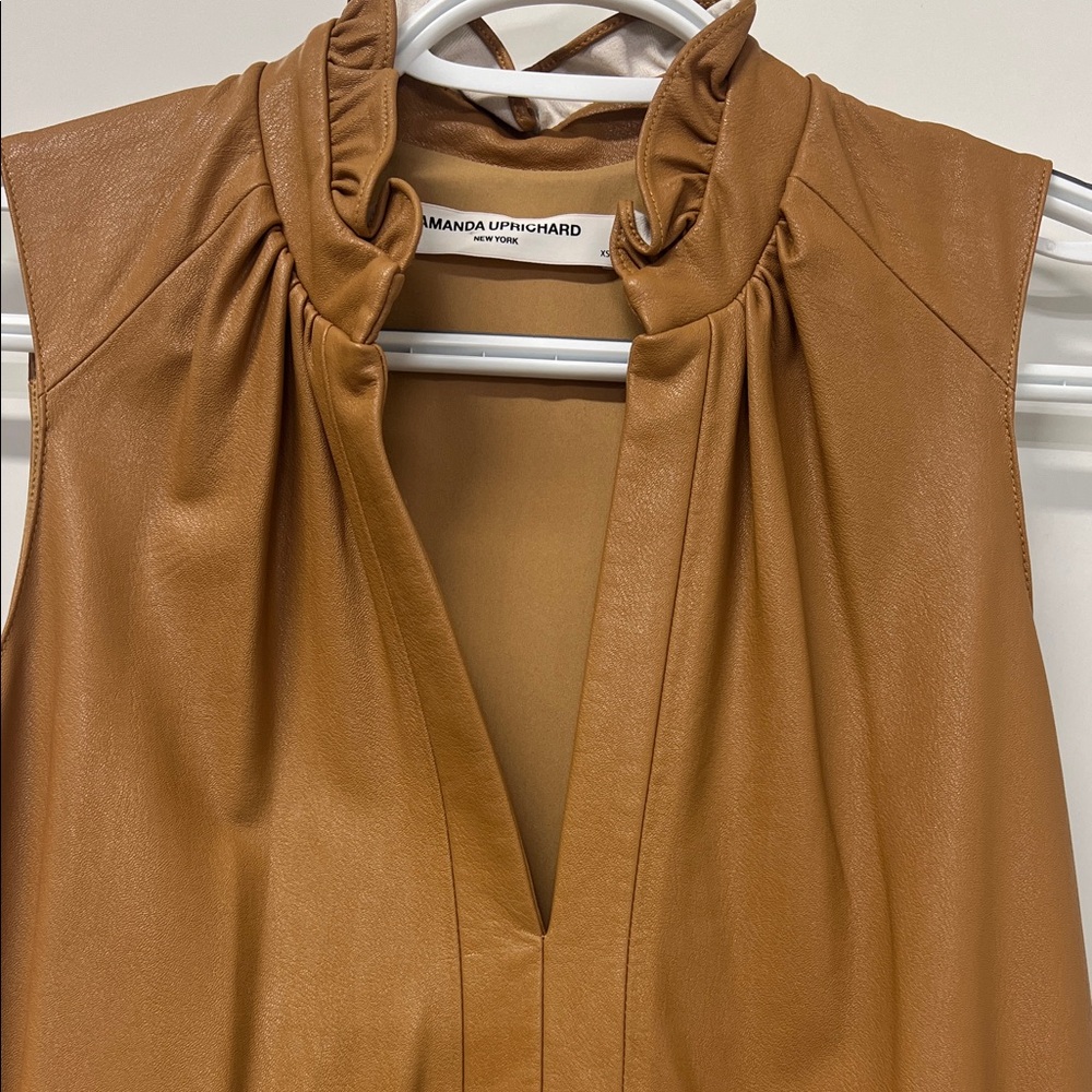 Amanda Uprichard, Connolly Dress, Camel Colored Faux Leather, Size XS - Picture 4 of 12